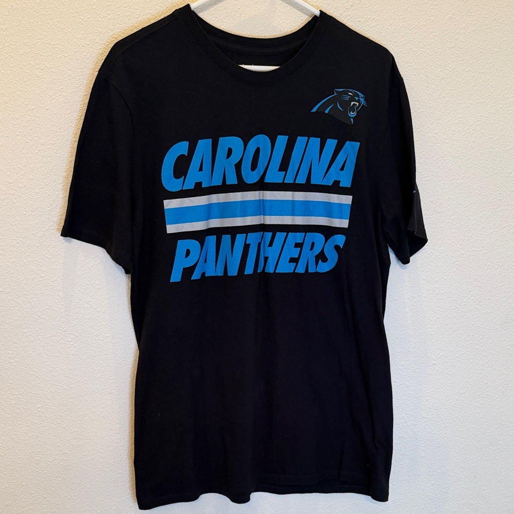 NFL Team Apparel Carolina Panthers Black Tee with Blue Logo Athletic Cut Size L